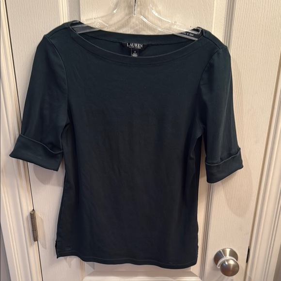 Lauren Ralph Lauren Dark Green Short Sleeve boat neck Top. Size M - Picture 1 of 6